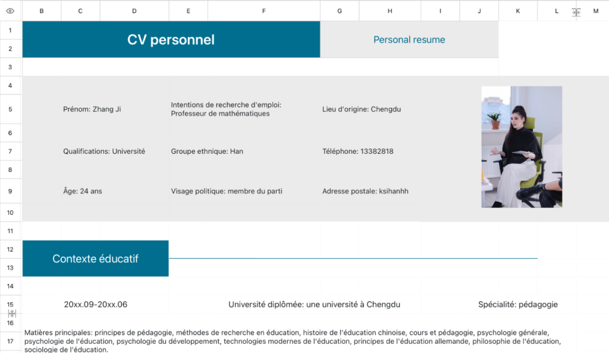 CV personnel de recherche d'emploi pour enseignants